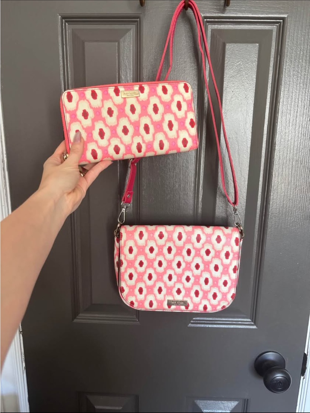 Kate Spade Pink Patterned Crossbody Bag and Wallet Set